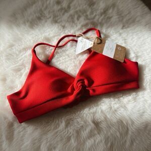 Berlook Size XS Ribbed Texture Red Halter Bikini Top